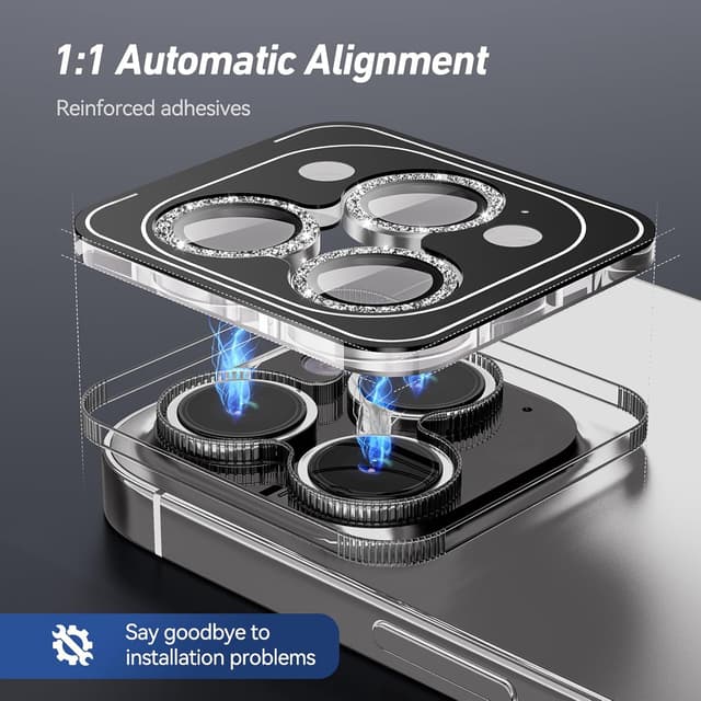 Detalle 2 de Jeluse Camera Lens Protector for iPhone Pro models with 9H tempered glass and alignment kit