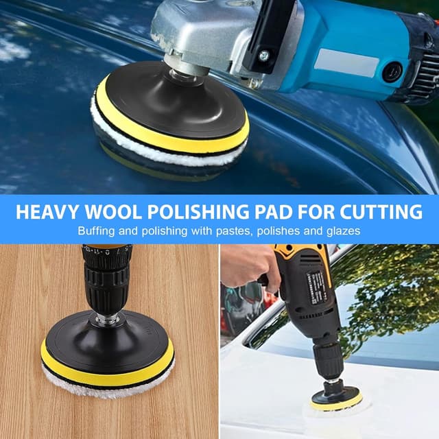 Detalle 2 de JOYSAL kit lucidatura auto 8 pezzi per trapano: tamponi in lana da 80 mm con adattatore M10
