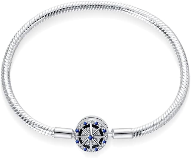 Detalle de QIKAOLA Armband aus 925 Sterling Silber mit Schlangenkette und Herzverschluss – für Pandora-Charms & DIY