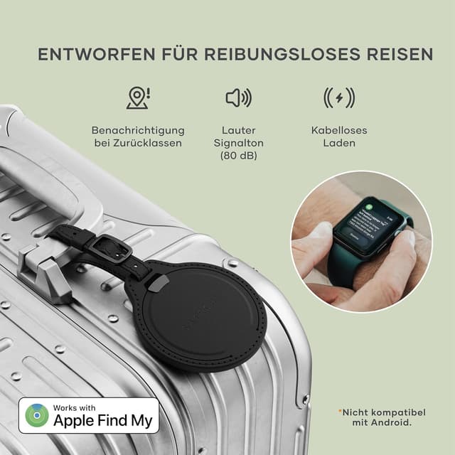 Detalle de SATECHI FindAll Gepäckanhänger mit Apple Find My, kabellosem Laden und TSA-Schlitz – Schwarz