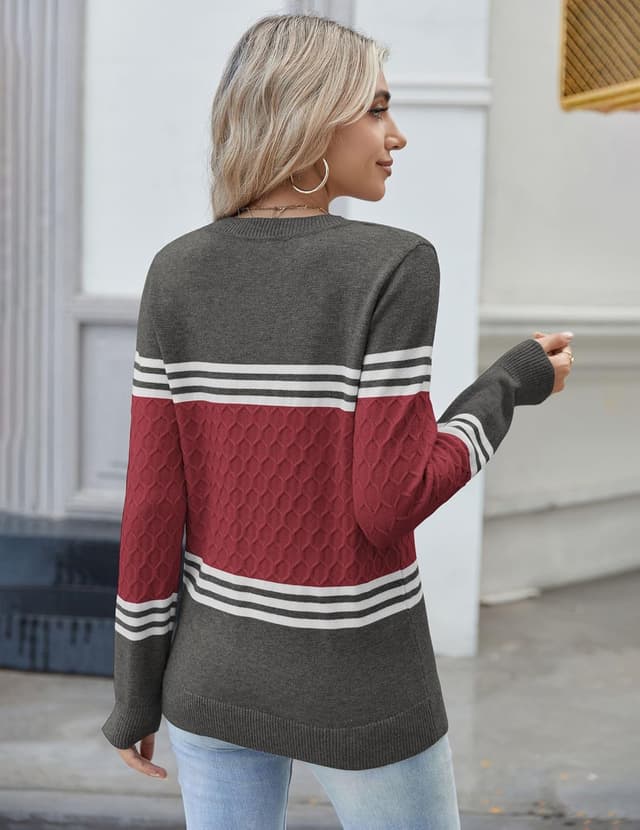 Detalle de Zeagoo Women’s Crew Neck Jumper Long Sleeve (Colourblock) – S to XXL