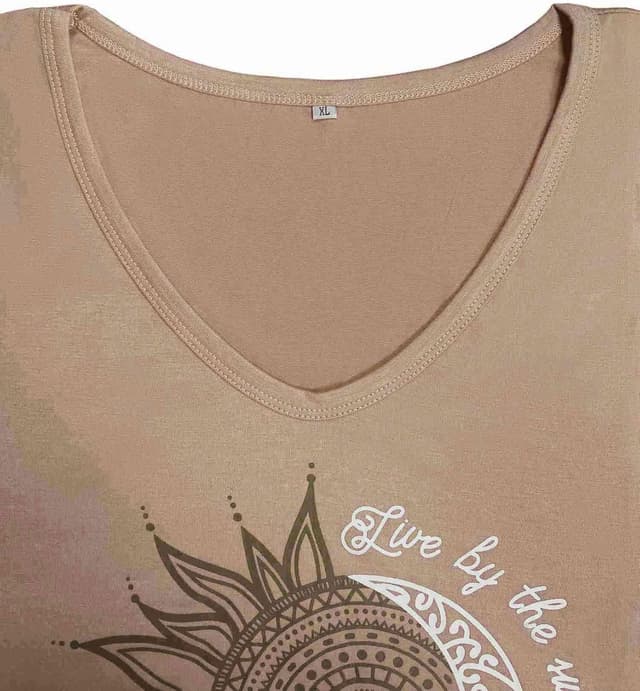 Detalle de Teesho Tshirt Damen Langarm V‑Ausschnitt Baumwollmix