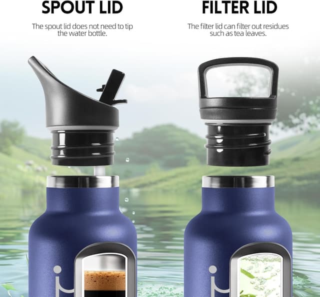 Detalle 2 de Motswedi Borraccia Termica da 750 ml in acciaio inox 18/8 con cannuccia e doppia tapa, senza BPA (blu scuro)