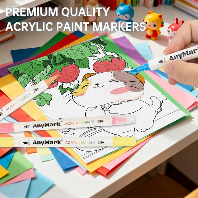 Detalle de AnyMark 48 Farben Acrylstifte-Set mit Wasserfestem Dual-Tip (Pinsel- und Feinespitzenspitze)