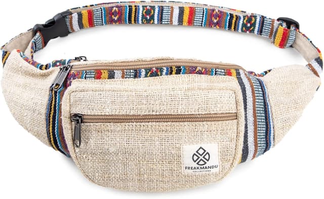 Detalle de Freakmandu Unisex Hanf Gürteltasche „Beatnik“ – verstellbare Fanny Pack zum Umhängen für Wandern, Laufen & Festival