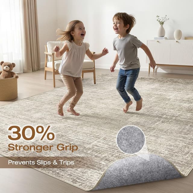 Detalle de 8x10 Washable Neutral Brown Area Rug