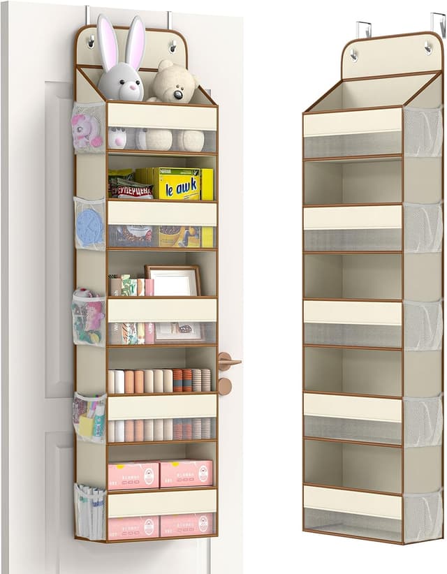 Detalle de LAMU 5-Etagen Tür-Organizer zum Hängen – schwingungssicherer Schrank-Organizer für Kinderzimmer & Bad, Beige