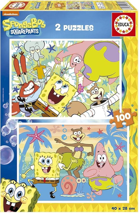 Detalle de Educa Bob Esponja 2x100 Puzzles 🧩 Diversión Doble para Niños de 6+