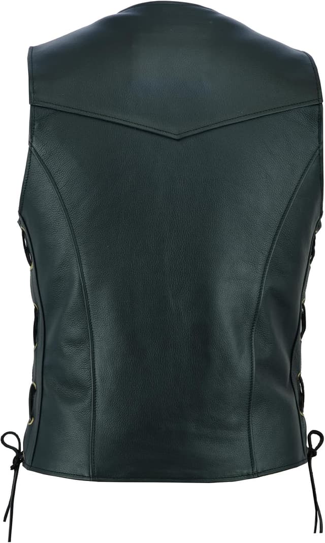 Detalle de Leatherick Herren Premium Top genarbtes Rindsleder Motorradweste mit seitlichen Schnürungen – Schwarz