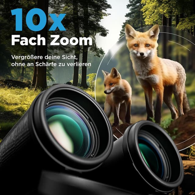 Detalle de AlpinSpirit 10x42 Fernglas inkl. Tasche & Zubehör – kompakt, leicht und für Brillenträger gedacht