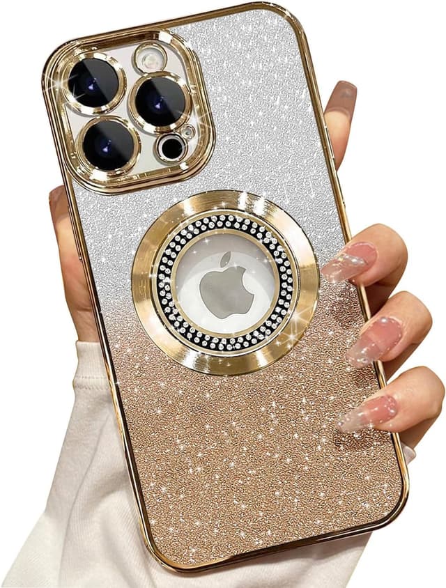 Detalle de Misscase Magnetic Glitter Case for iPhone 13 Pro Max (MagSafe Compatible) — Gold