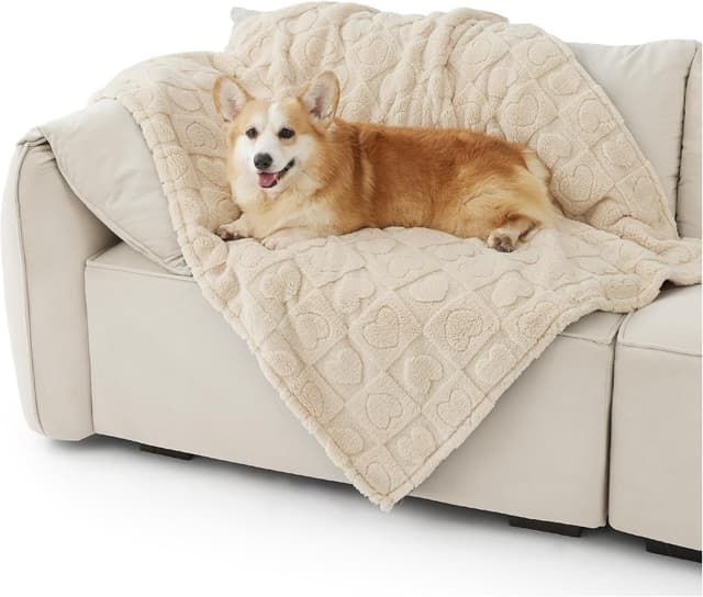 Detalle de Bedsure Large Dog Blanket Washable (120x100cm) – soft fluffy fleece pet throw for large dogs and cats, cream