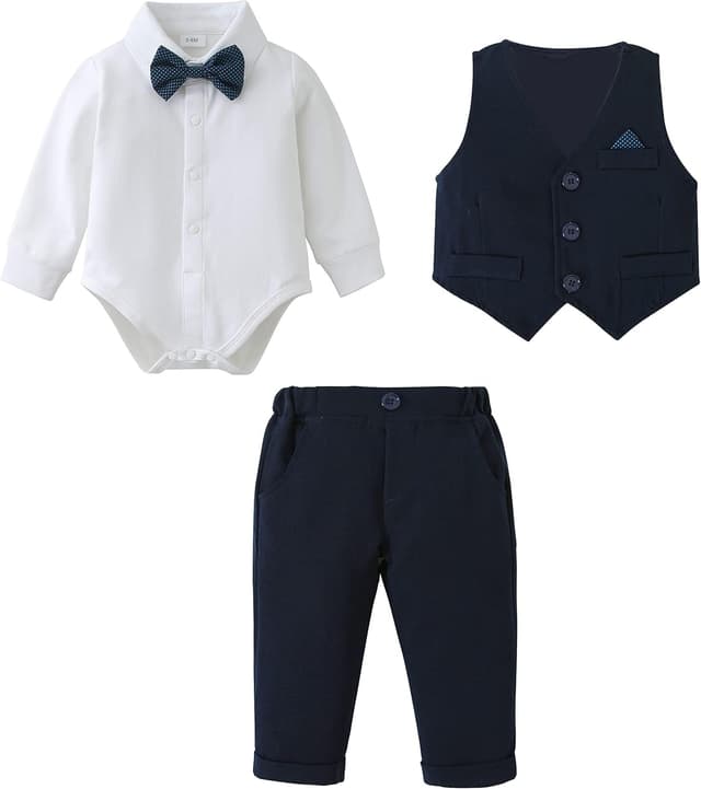 Thumbnail 6 de Amissz Baby Jungen Bekleidungsset „Gentleman“ (3-24 Monate) mit Strampler, Hose, Weste & abnehmbarer Fliege
