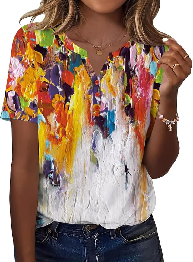 Detalle de TCOT Women’s Dressy-Casual V-Neck Button-Up Blouse (Short Sleeve)