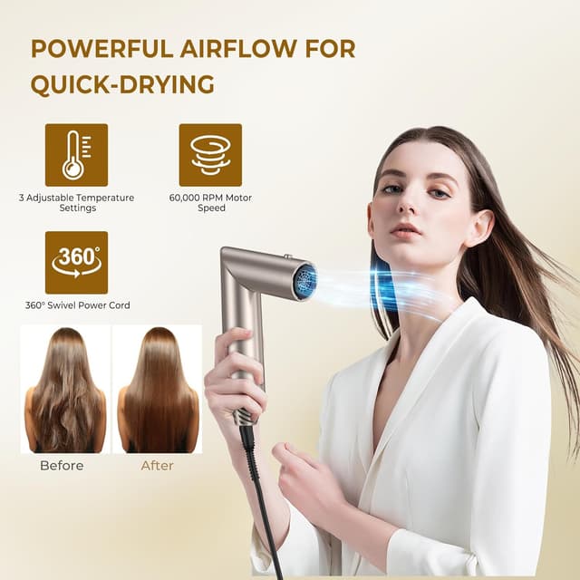 Detalle de Modellatori Capelli Spazzola ad Aria Calda 6 in 1 con Diffusore (platinum-oro)