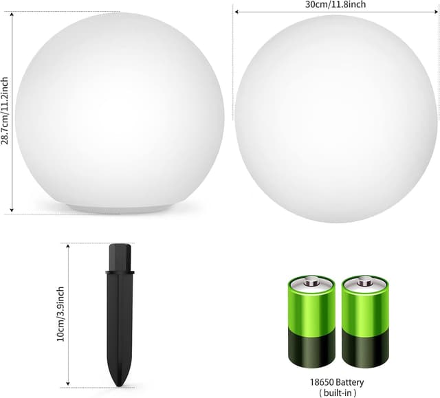Detalle de Jonwall lampes solaires d’extérieur RGBW, boule de lumière solaire 30 cm étanche IP67 (1800 mAh)