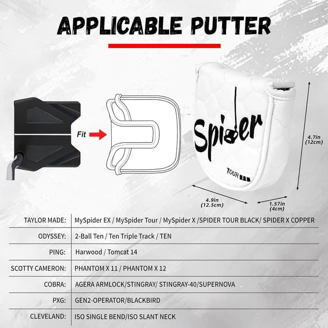 Detalle de Big Teeth Golf Mallet Square Putter Cover with Magnetic Closure (PU Leather) – Fits Spider Tour-style heads