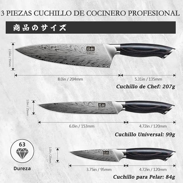 Detalle 2 de SHAN ZU Set 3 piezas cuchillo 20 cm
