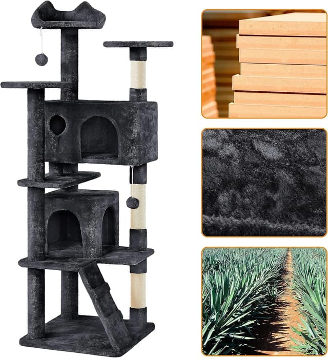 Detalle 2 de Yaheetech 178cm Multi-level Cat Tree Tower with 2 Condos, 2 Platforms and 3 Scratching Posts
