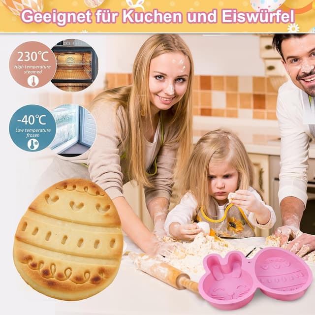 Detalle de Ostern Silikon-Schokoladenformen (2 Stück) – Osterei- und Hase-Form mit 18 Mulden