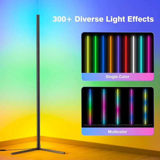 Detalle 2 de Riyo corner floor lamp — smart LED RGB with app & remote, music sync and adjustable height