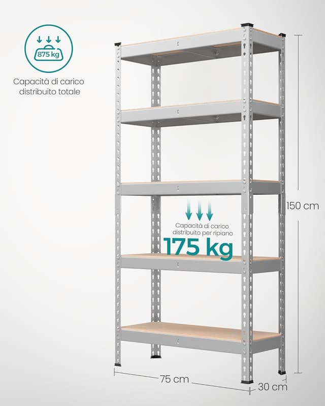 Thumbnail 2 de SONGMICS Scaffalatura a 5 Ripiani GLR300E01