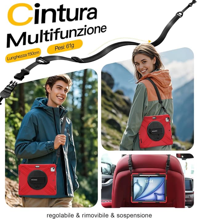 Detalle de BRAECN Custodia per iPad Air 13 M4 2026/M3 2025/M2 2024 con supporto 360° e pellicola integrata, nero