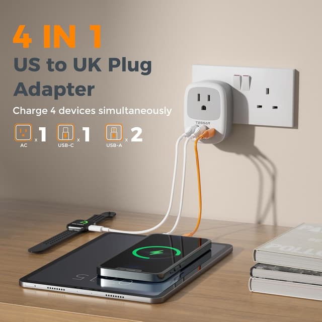 Detalle de TESSAN US to UK Plug Adapter 3250W 🔌