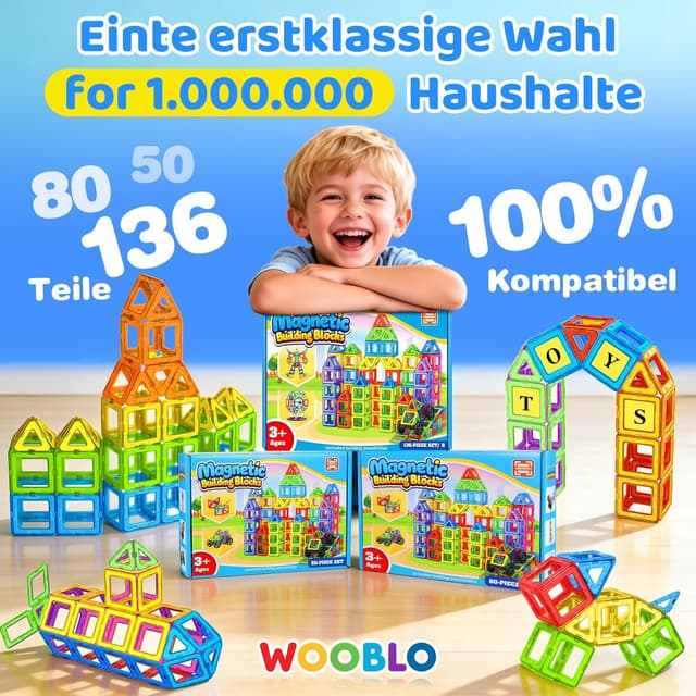 Thumbnail 6 de WOOBLO Magnetische Bausteine 50 Teile für STEM