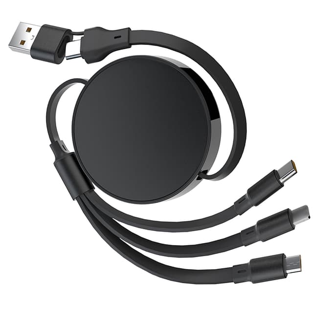 Detalle de Qreninv 100W 6-in-1 Retractable Multi Charging Cable (USB-A/C to Micro USB + USB-C) — 1.1 m, PD 60W