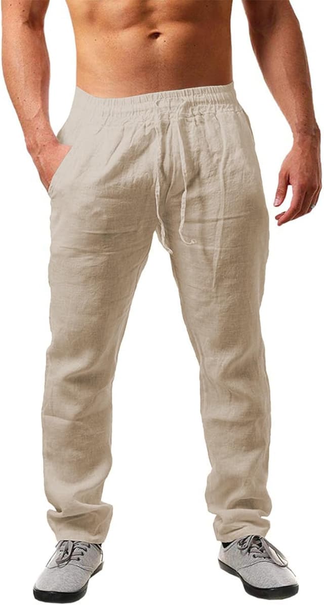 Detalle de Leinenhose Herren von NEMXCE – leichte Sommerhose mit Taschen, Kordelzug & Loose Fit