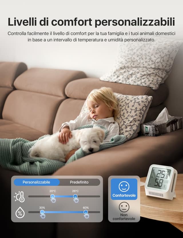 Detalle de X-Sense STH0A Wi‑Fi termoigrometro ambiente interno (con app, richiede base SBS50), 3 pezzi