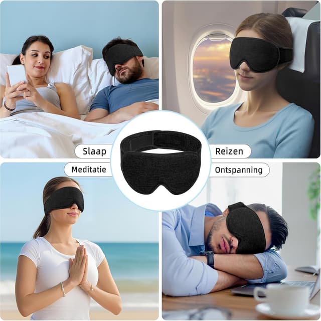Thumbnail 6 de INNELO Schlafmaske für Seitenschläfer (3D lichtblockierend) mit Gehörschutz – ultraweich, mit Klettverschluss, Schwarz