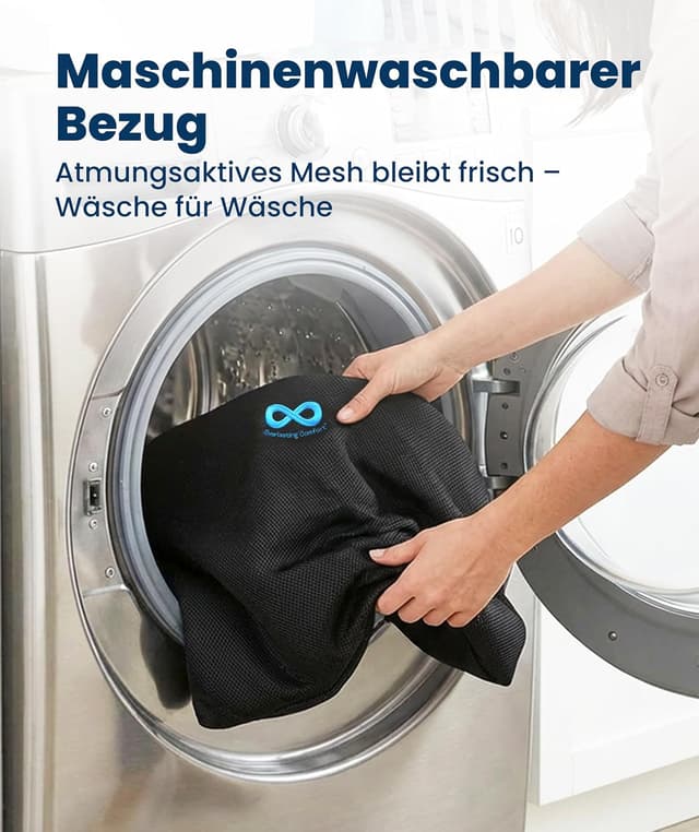 Detalle de Everlasting Comfort Lendenwirbelstütze mit Memory-Foam-Kissen – Schwarz für Büro, Stuhl & Auto