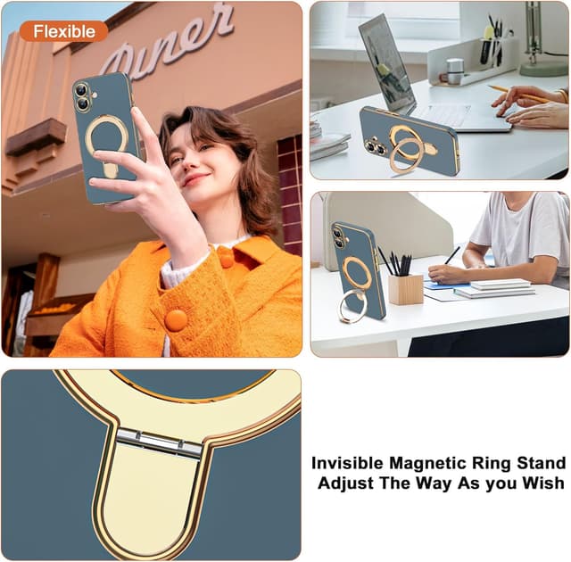 Detalle de ETPESOK iPhone 17 Case (6.3") with Magnetic Ring Stand, Mag-Safe Compatible, Full Camera Lens Protection, Grey Blue
