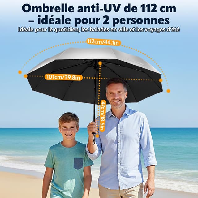 Detalle de ZOMAKE Soleil Parapluie Automatique Pliant UPF 50+ anti-UV, compact anti-tempête (412 g)