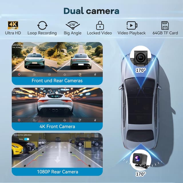 Detalle de 2026 10,26-Zoll CarPlay & Android Auto Buddy Display inkl. GPS, 4K Dashcam, Rückfahrkamera und Bluetooth 5.2