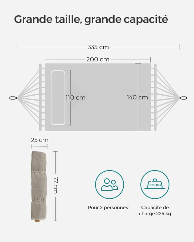 Thumbnail 6 de SONGMICS Hamac Double Rembourré 200×140 cm