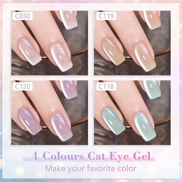 Detalle 2 de Shining She UV Nagellack Jelly Magnet CatEye (4 Farben), 8 ml – kristallklarer Cat-Eye-Look mit Magnet