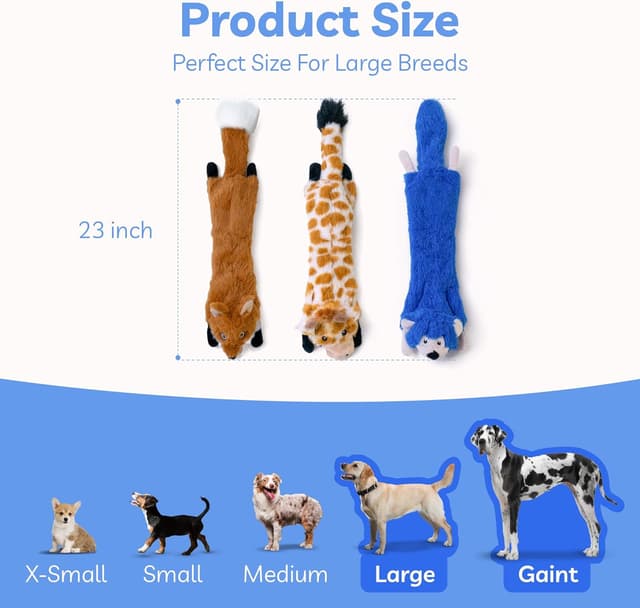 Detalle de SHARLOVY Dog Squeaky Toys No Stuffing 3 Pack Plush (crinkle + squeak, no stuffing)