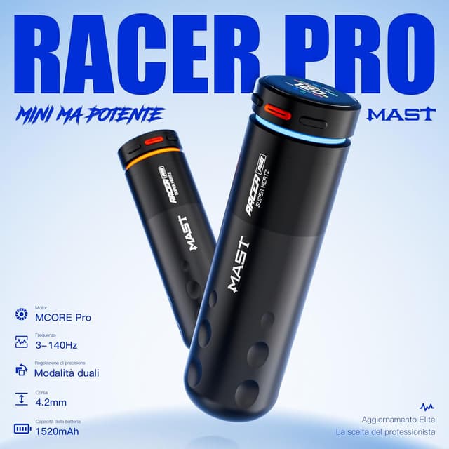 Detalle 2 de Mast Racer Pro Kit macchina per tatuaggi senza fili con 20 aghi, 2 batterie e inchiostro nero