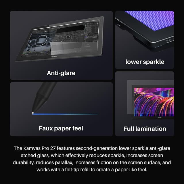 Detalle de Huion Kamvas Pro 27 4K UHD Drawing Tablet with Screen (PenTech 4.0, 27-inch, Adobe RGB 98%)