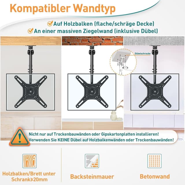Thumbnail 5 de ELIVED Monitor TV Deckenhalterung Klappbar 14–42 Zoll