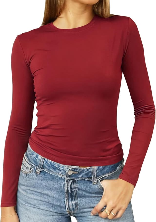 Detalle de Abardsion Women’s Long Sleeve Cropped T-Shirt — Slim Fit, Soft & Stretchy Y2K Going-Out Top