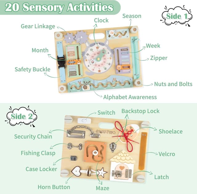 Detalle de Smartwo Large Double-Sided Montessori Busy Board (Safari) for Toddlers 2–4