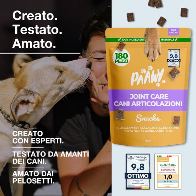 Detalle de Integratore Articolazioni per Cane Paawy con glucosamina, condroitina, collagene, MSM e cozza verde (180 snack)