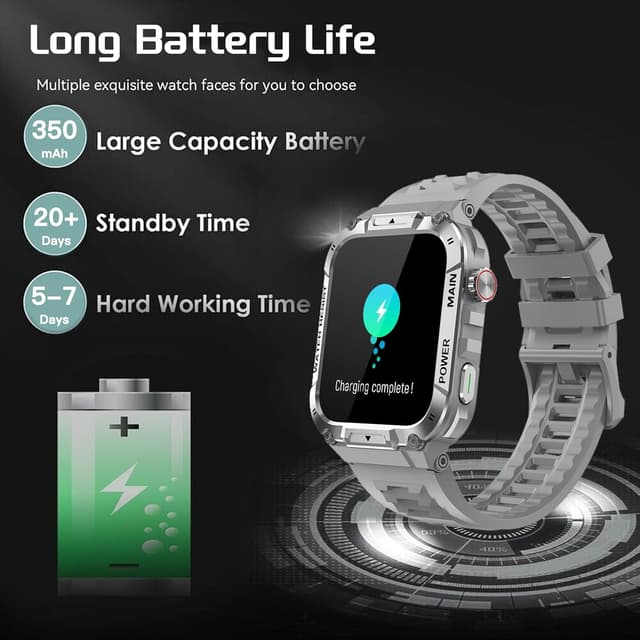 Thumbnail 6 de Military Smart Watch for Men with Call Function (Gray) – Waterproof fitness tracker for Android & iPhone