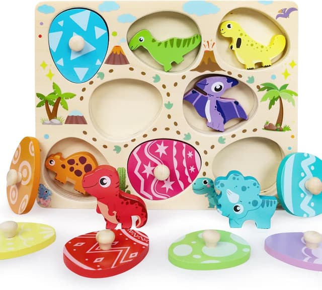 Detalle de LZDMY Baby Wooden Montessori Dinosaur Puzzle & Sorting Egg Toy