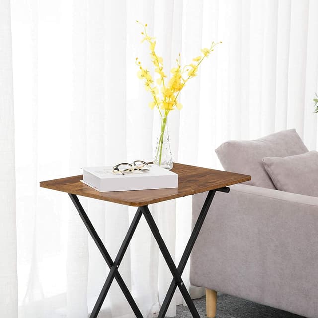 Detalle de HOOBRO Tavolino pieghevole con altezza regolabile EBF16BZ01, stile industriale marrone vintage