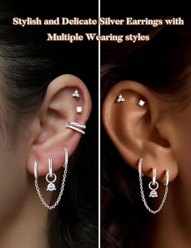 Detalle de TINGN Hypoallergene 14K vergoldete Creolen & Huggie Ohrstecker Set – 6er Pack für mehrere Piercings